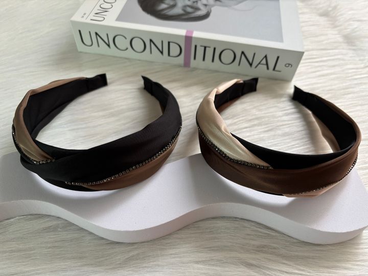 premium satin twist headband with crystal