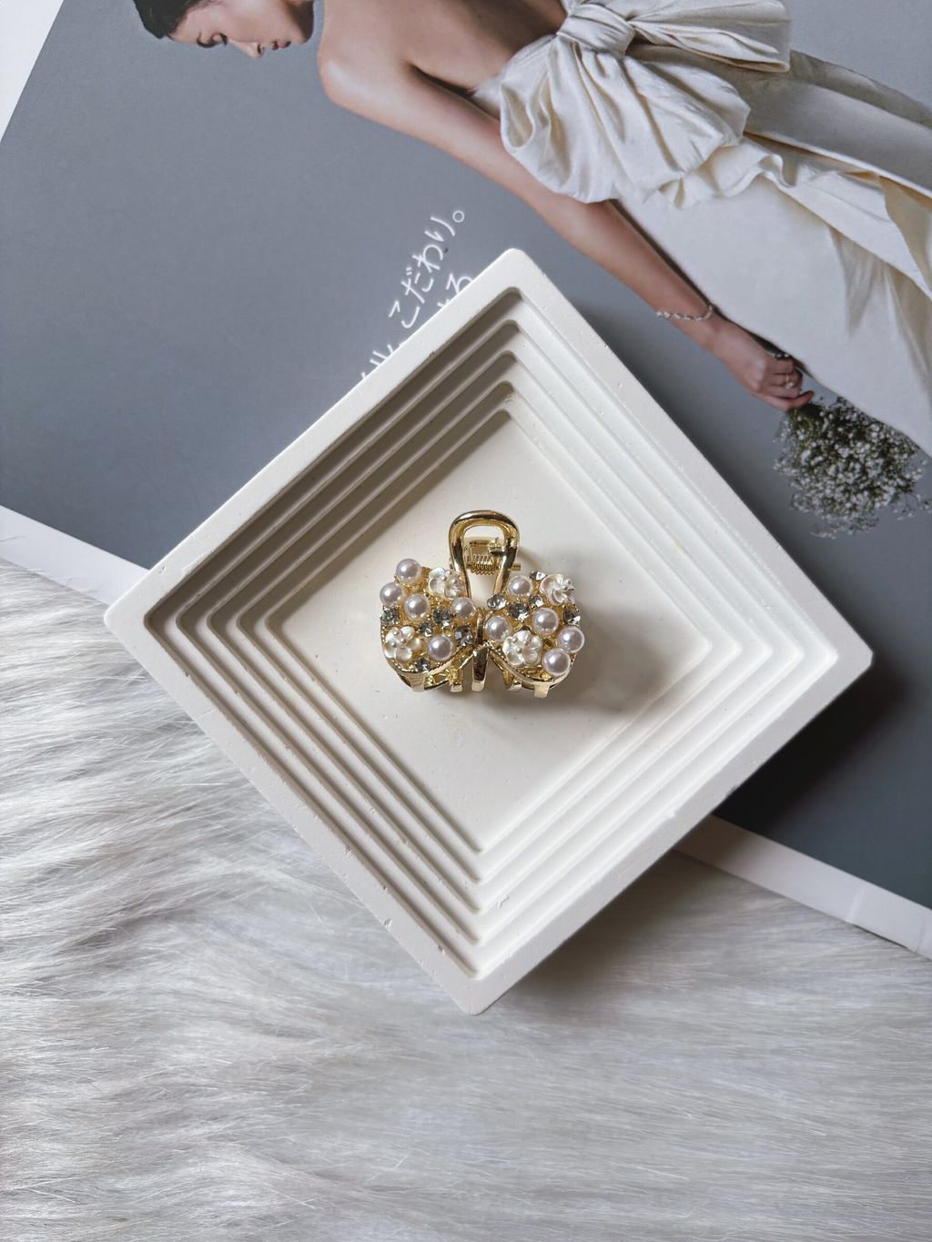 pearl mix shell flower claw clip (2.5cm)
