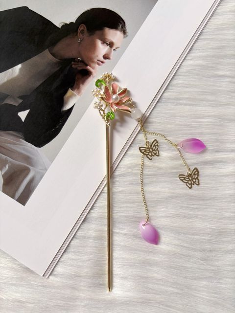 oil drop flower hair bun stick