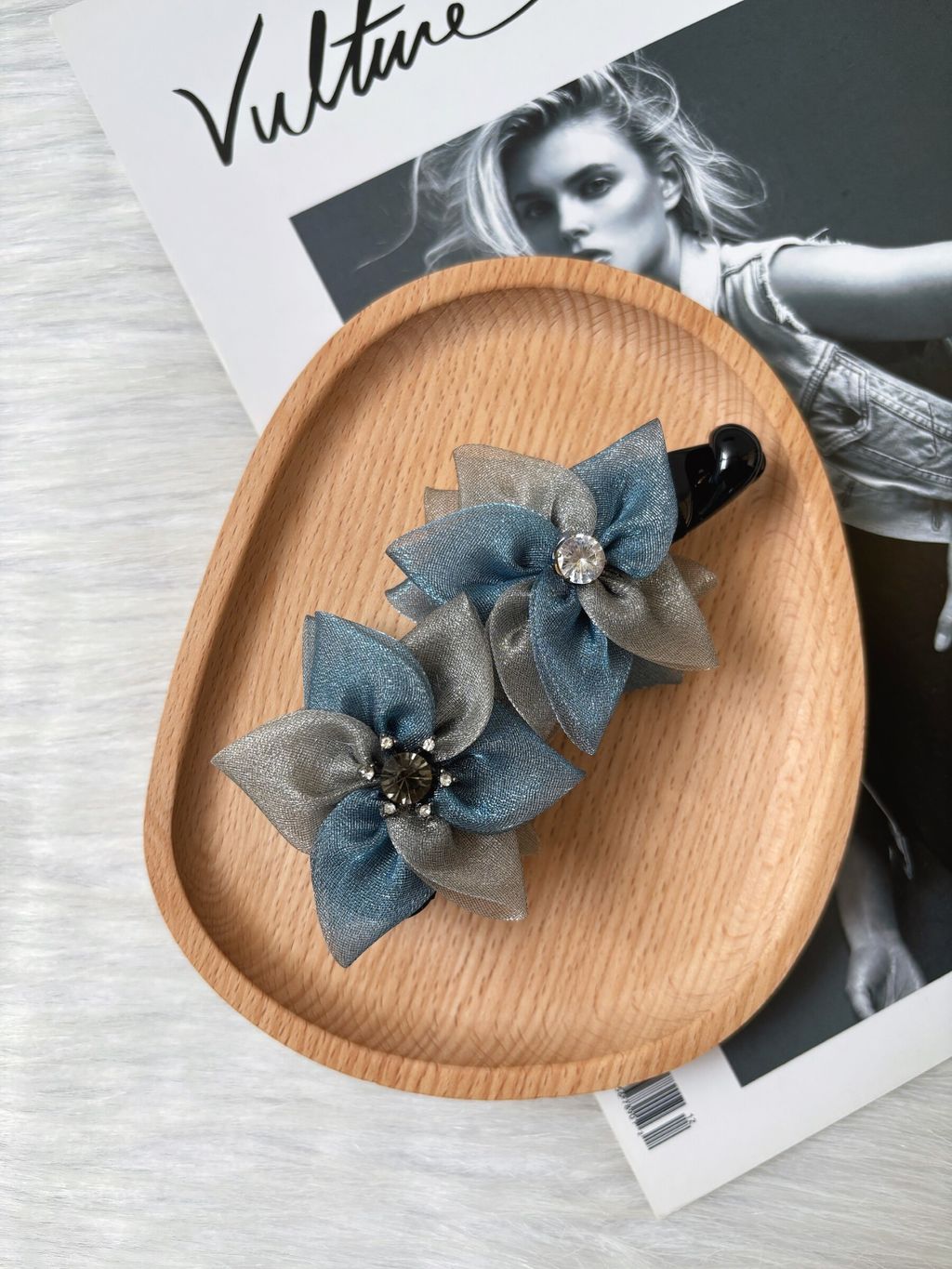 organza flower banana clip