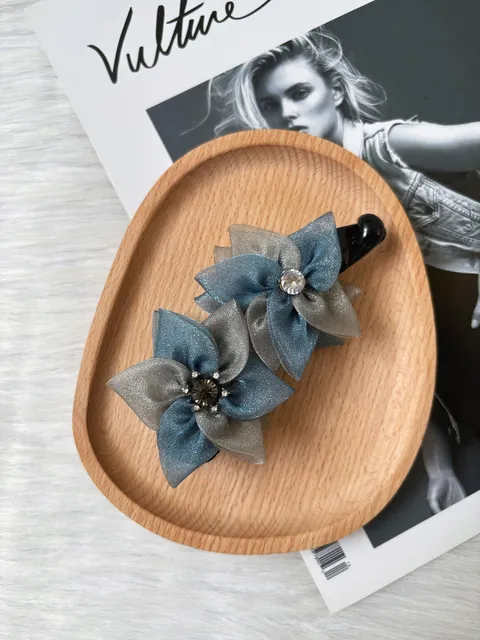 organza flower banana clip