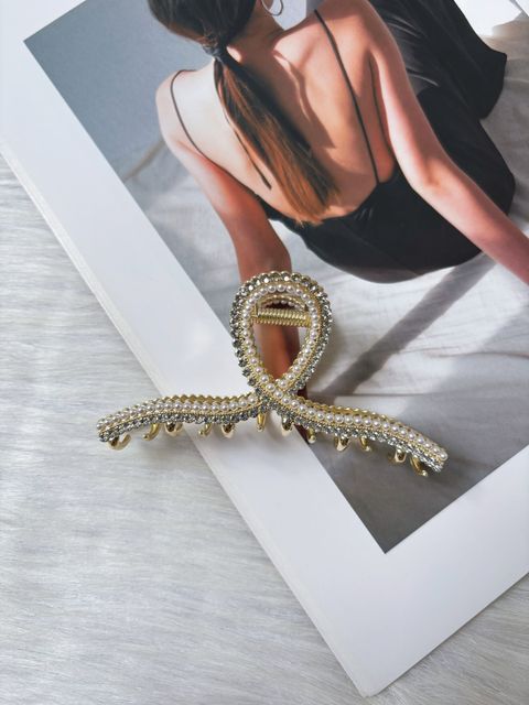 pearl beads mix rhinestone claw clip (10cm)