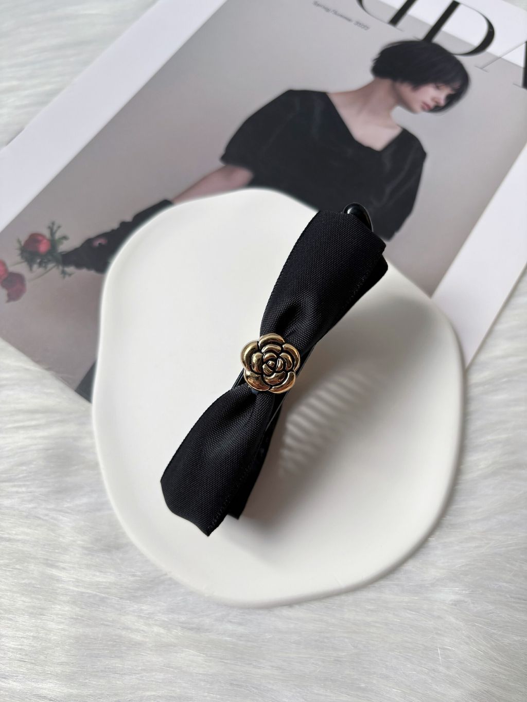 camellia flower banana clip