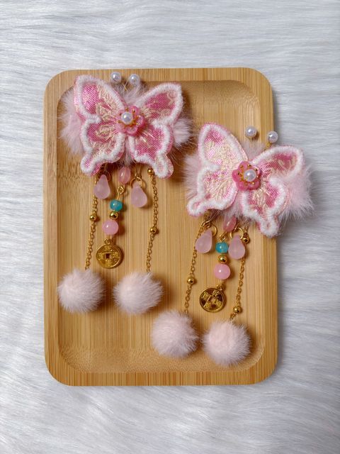 sweet pink butterfly theme CNY duck clip (1pair)