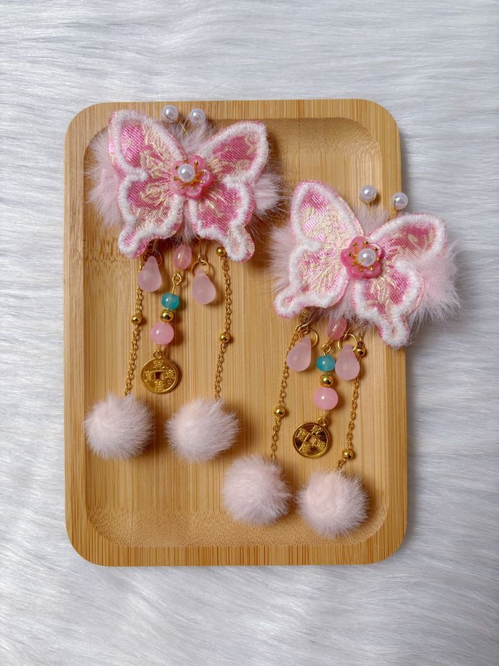 sweet pink butterfly theme CNY duck clip (1pair)
