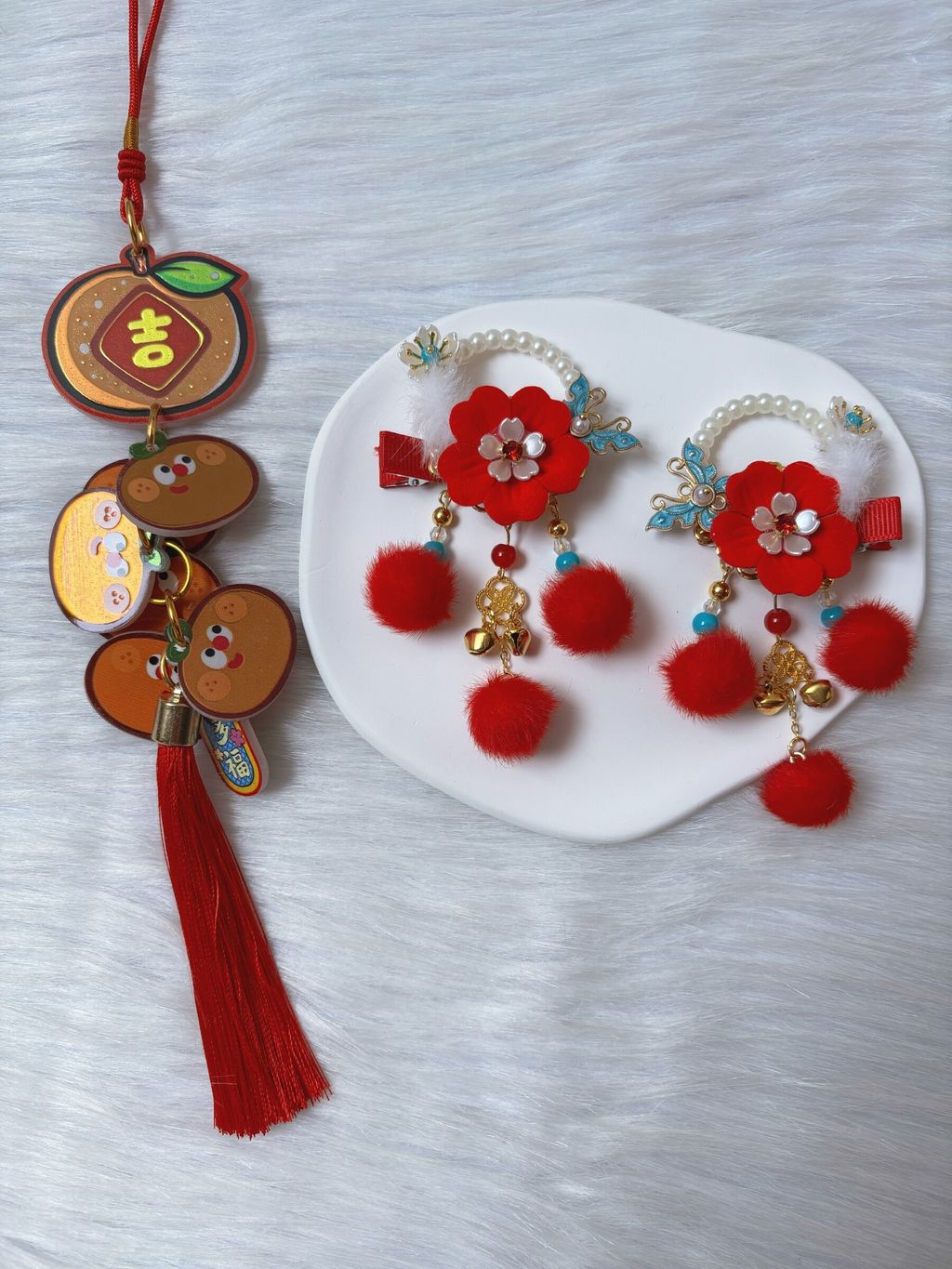 flower theme CNY duck clip with rattle bell (1pair)