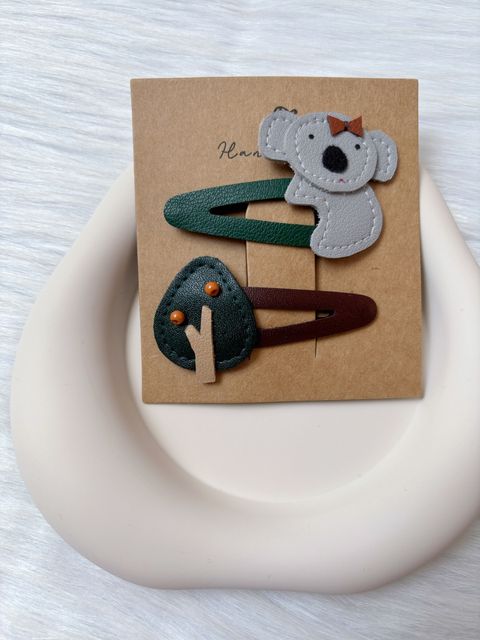 premium faux leather koala theme bb clip (2 in 1 set)