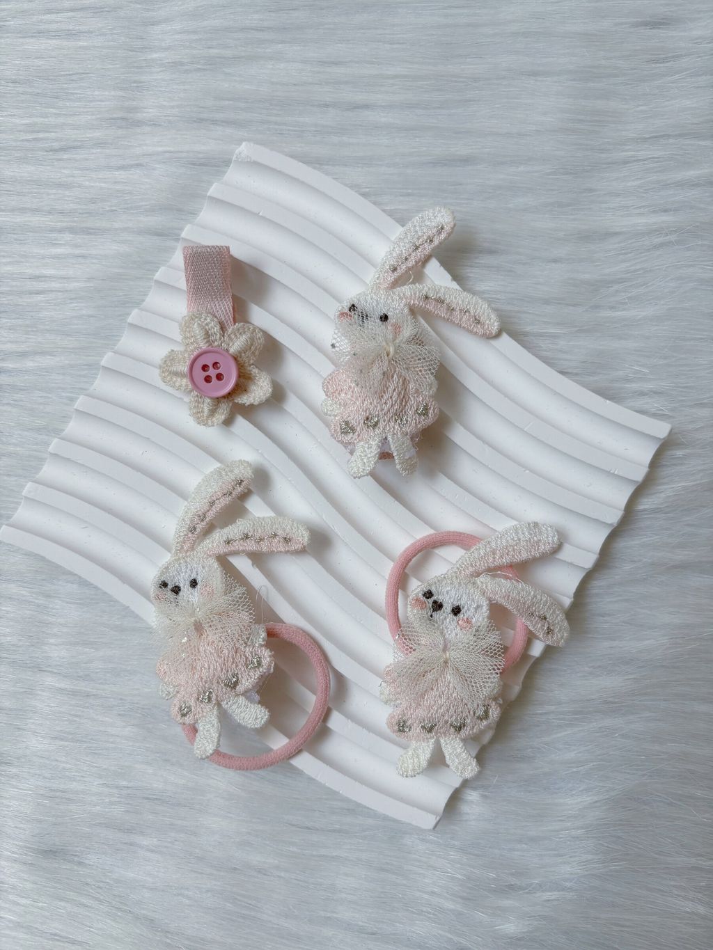 premium lace bunny theme set (2pcs duck clip & 1pair hair tie)