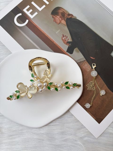 cat eye stone butterfly theme claw clip (11cm)