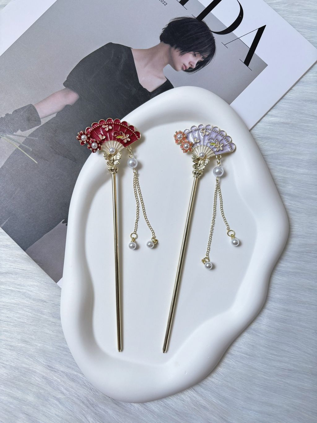 oil drop fan theme hair bun stick