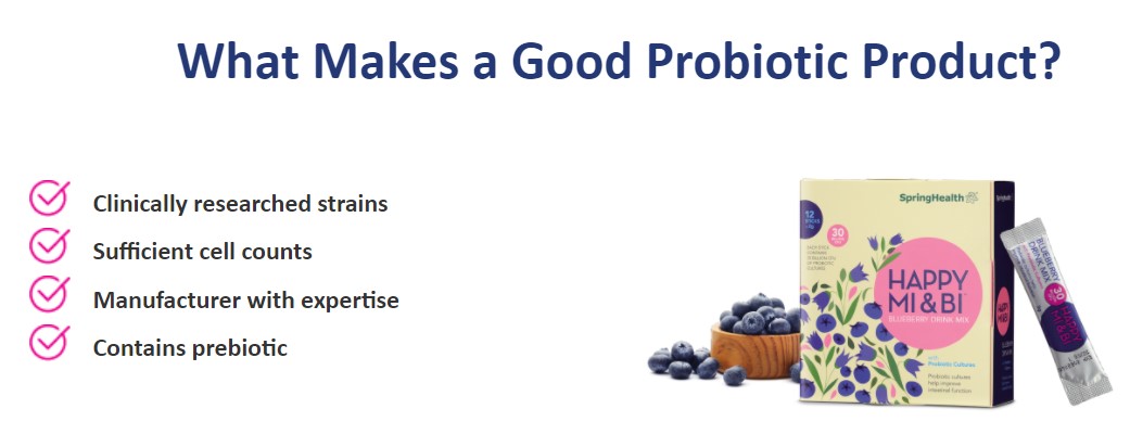 SpringHealth Happy MI & BI™ Blueberry Drink Mix with 30 Billion CFU Probiotics - 12's - Wellcome Pharmacy