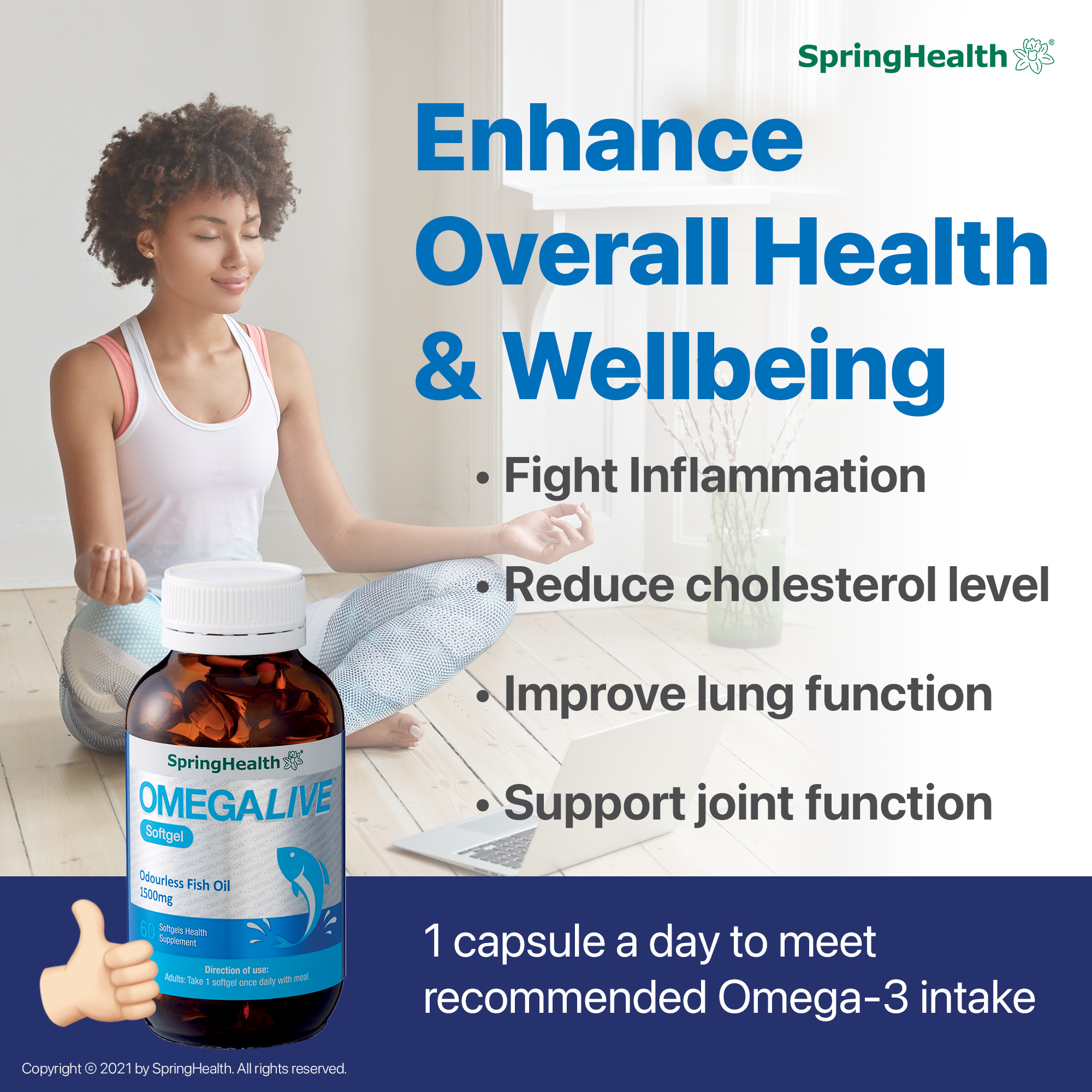 SpringHealth OMEGALIVE™ Odourless Fish Oil 1500mg Softgels - 60's - Wellcome Pharmacy