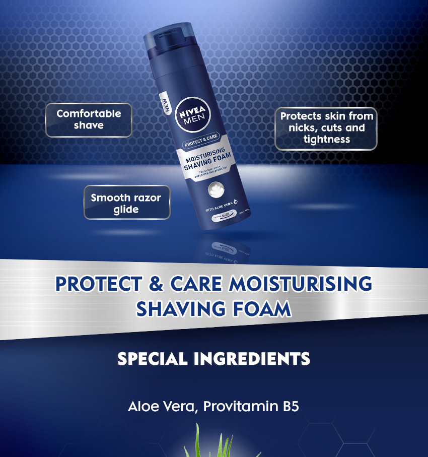 Nivea Men Protect & Care Moisturizing Shaving Foam With Aloe Vera - 200ml - Wellcome Pharmacy
