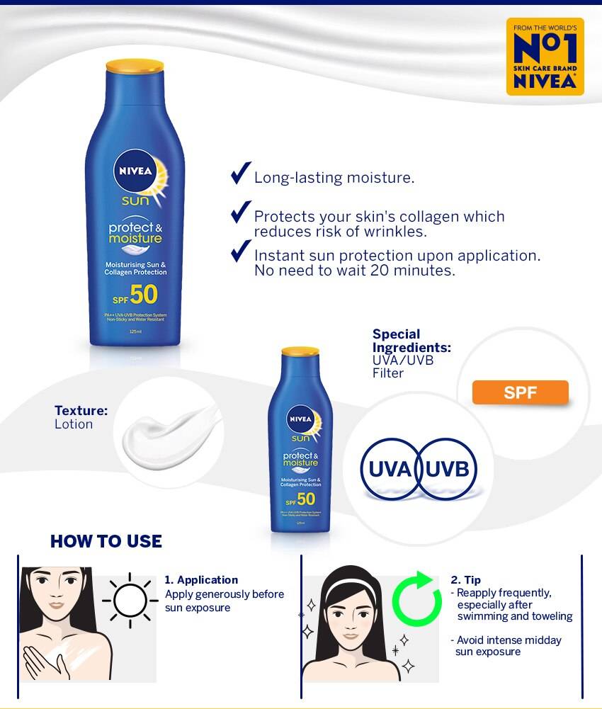 Nivea Sun Protect & Moisture SPF50 - 125ml - Wellcome Pharmacy