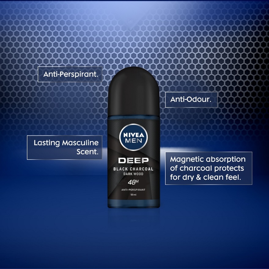 Nivea Men Deep Black Charcoal Dark Wood Roll-On Deodorant - 2 x 50ml