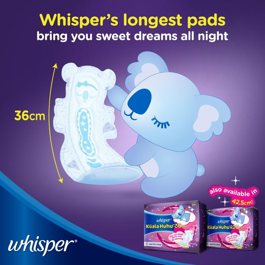 Whisper Koala Huhu 36cm Wing Super Thin Sanitary Pads - 5's - Wellcome Pharmacy