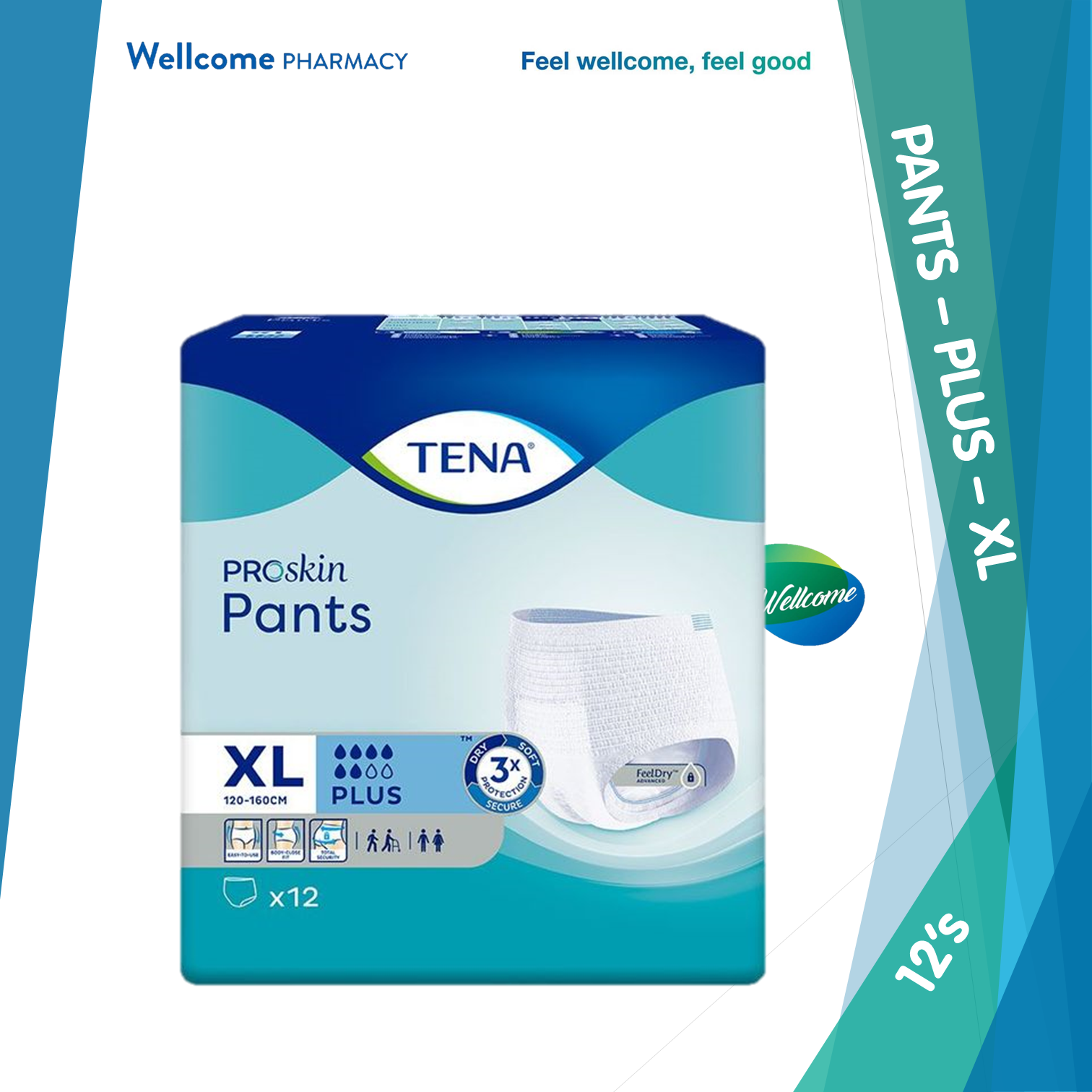 Tena Proskin Pants Plus 3x Protection - Size M (9's) / L (8's) / XL (12's)  – Wellcome Pharmacy