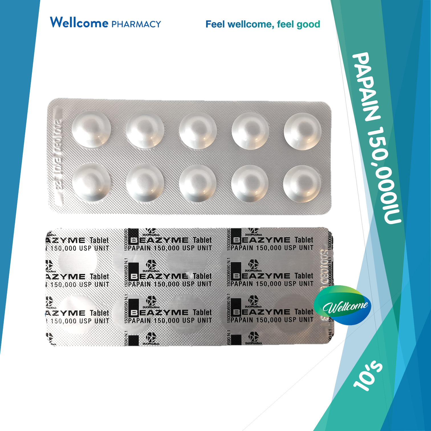 Duopharma Beazyme Tablet with Papain 150,000 USP Unit - 10's – Wellcome  Pharmacy