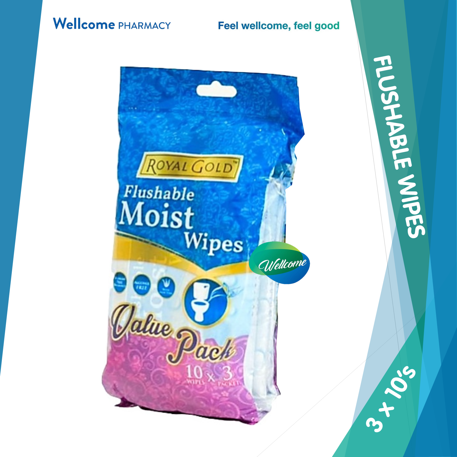 Royal Gold Flushable Moist Wipes - 3x10s.png