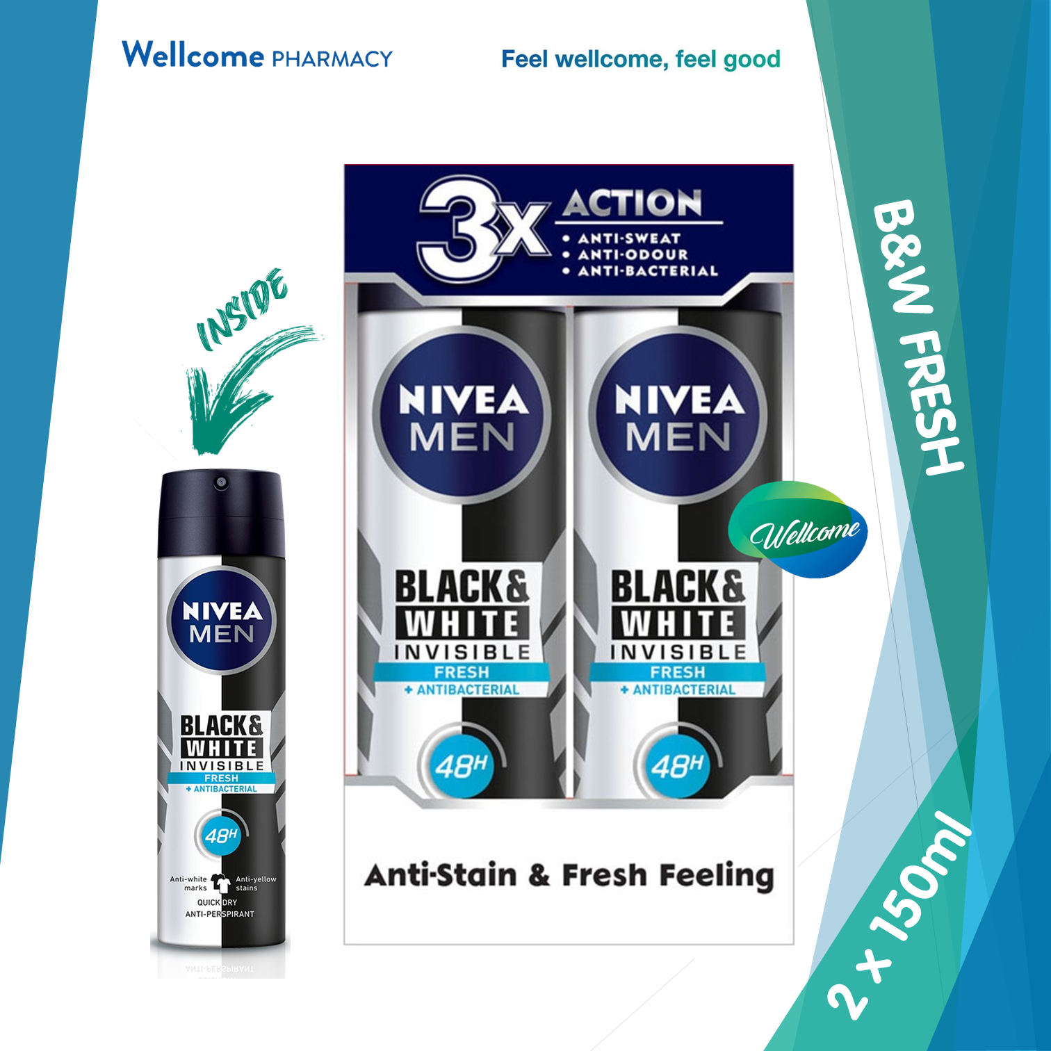 Nivea Men Spray Black & White Fresh - 2 x 150ml.png