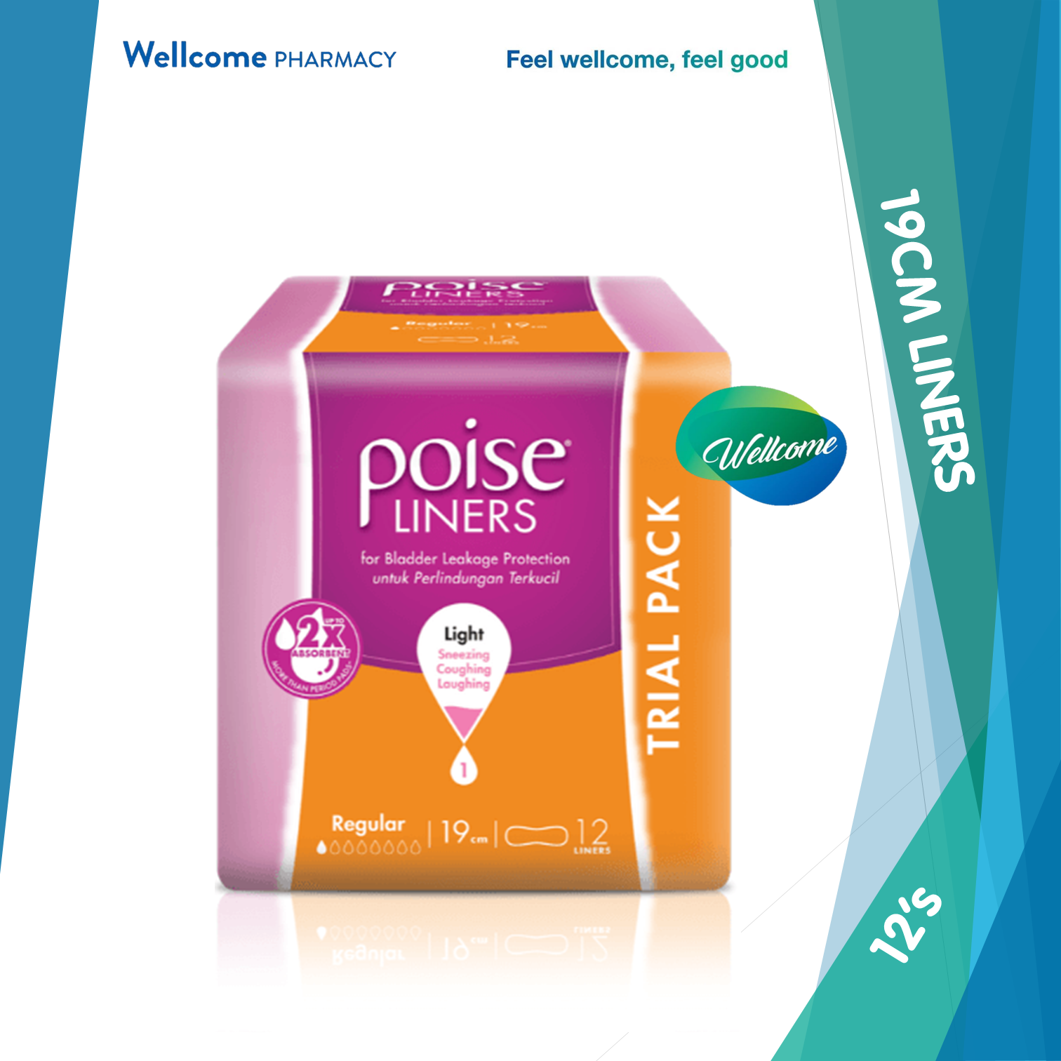 Poise® Liners Regular 19cm - 12's – Wellcome Pharmacy