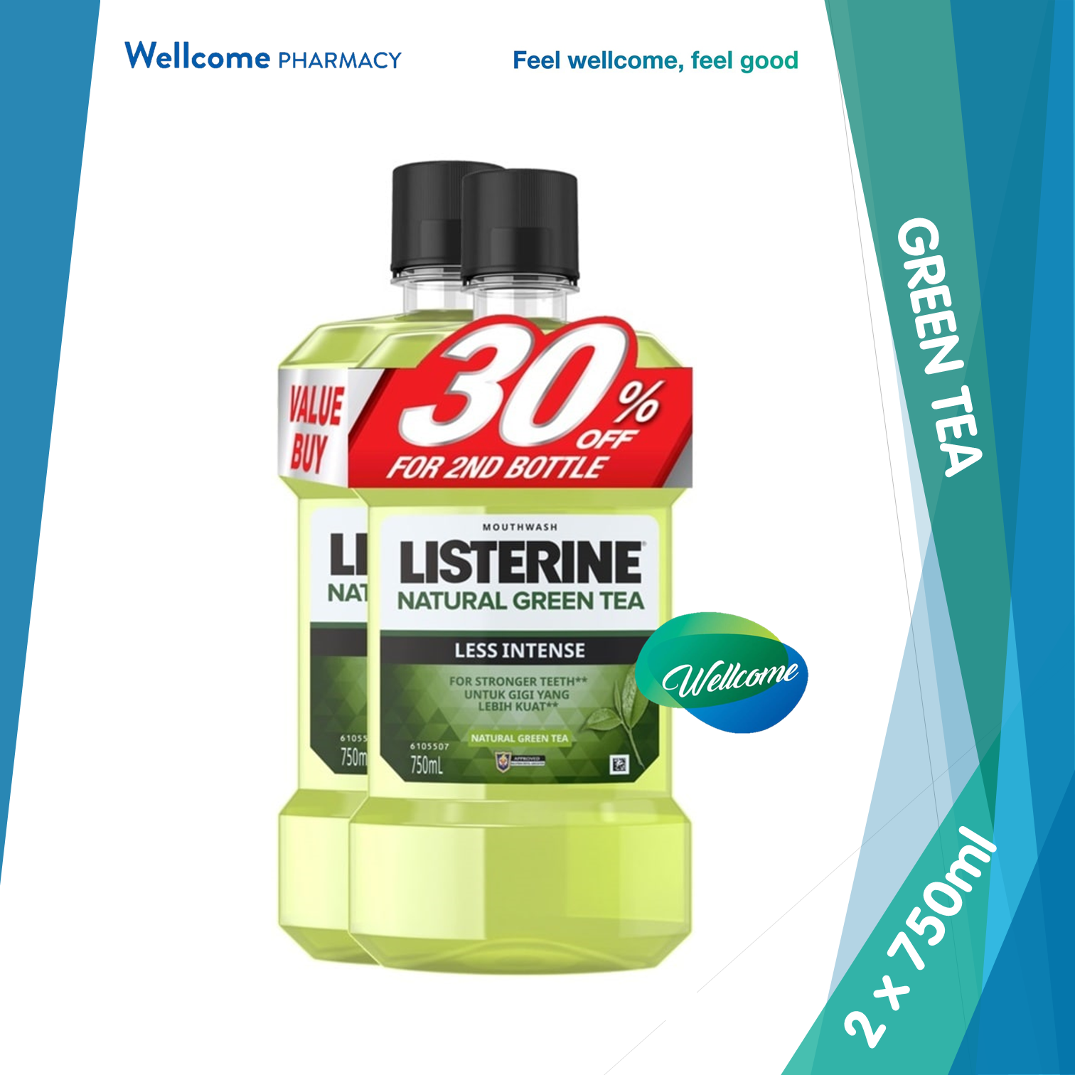 Listerine Natural Green Tea Less Intense - 2 x 750ml.png
