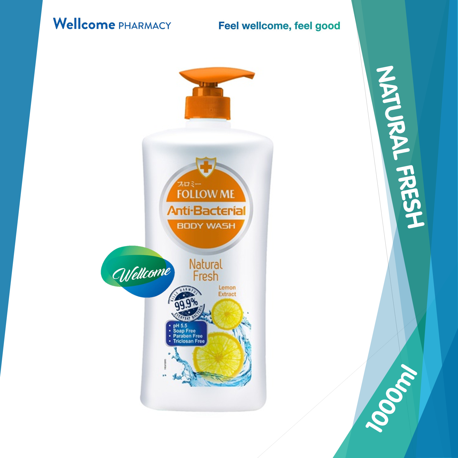 Follow Me Anti-Bacterial Body Wash Natural Fresh - 1000ml.png
