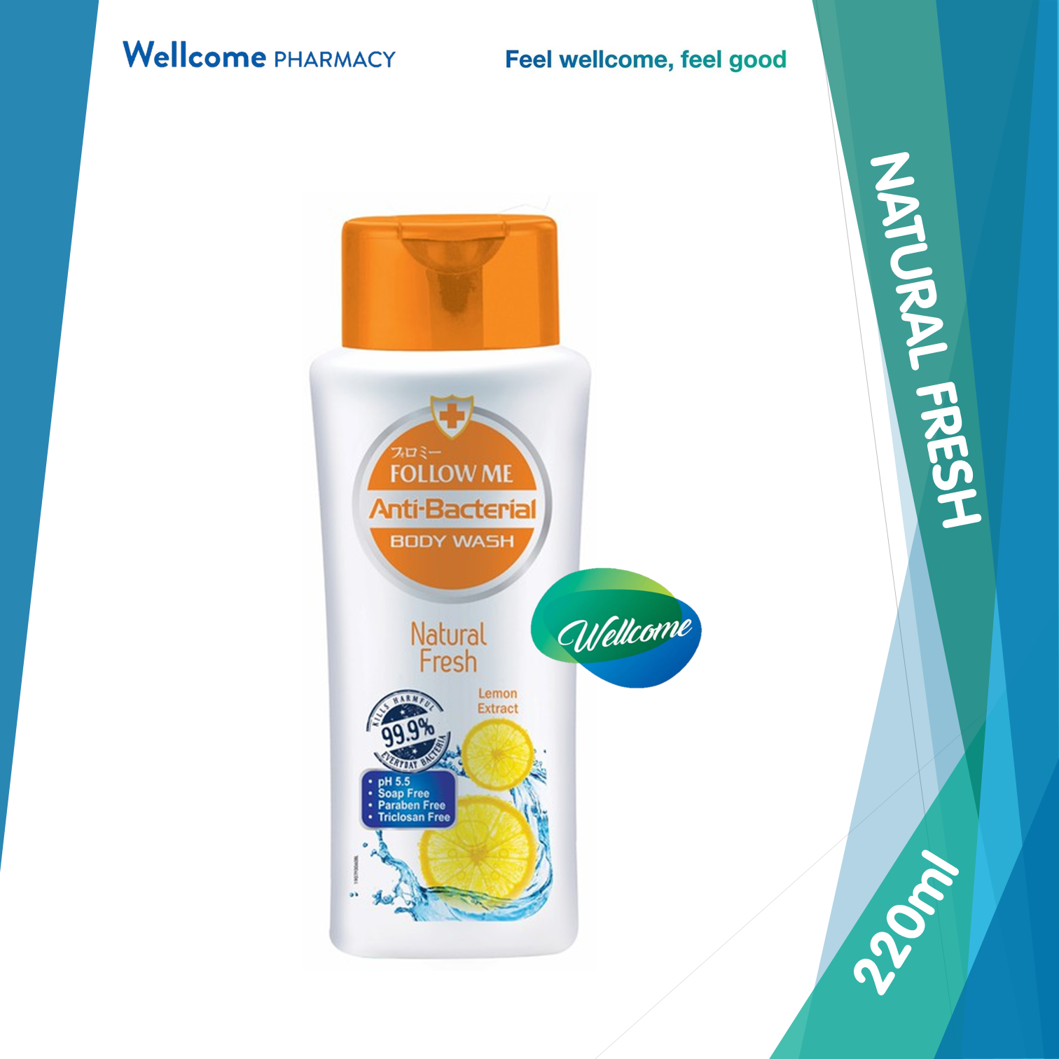 Follow Me Anti-Bacterial Body Wash Natural Fresh - 220ml.png