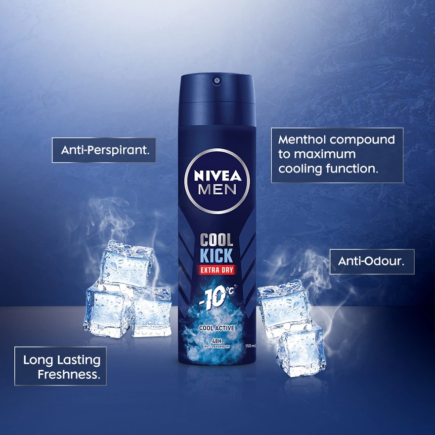 Nivea Men Cool Kick Deodorant Spray - 2 x 150ml (Twin Pack) – Wellcome  Pharmacy