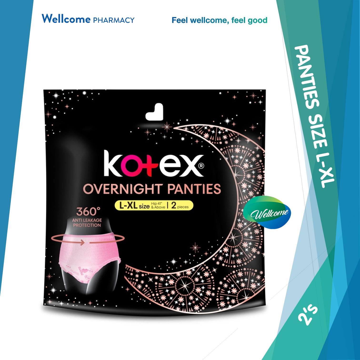 KOTEX Overnight Panties Sleepwell Size L To Xl (Now In Upsized Pack With  360 Anti Leakage Protection Gives You Safe And Comfortable Sleep) 5s, Cotton & Paper