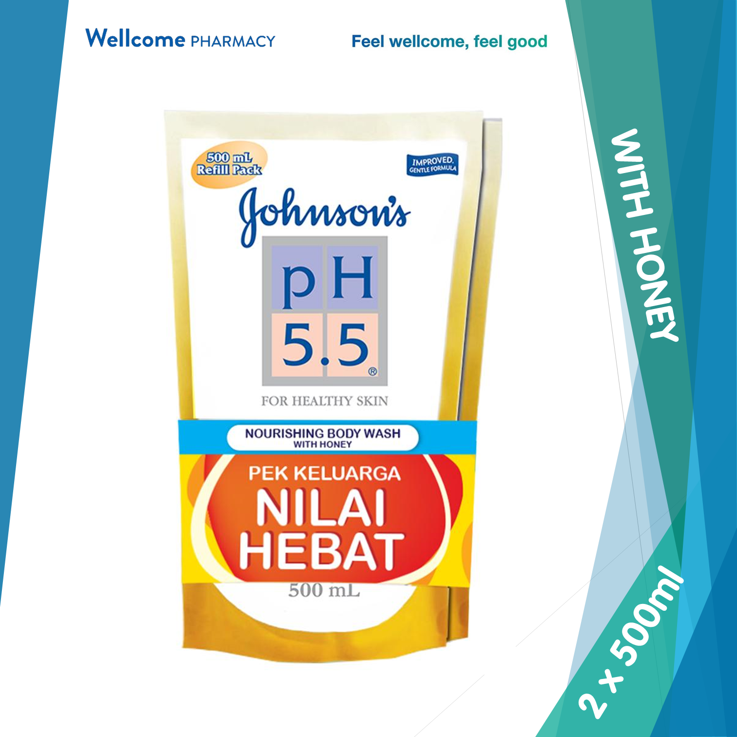 Johnson's PH5.5 Nourishing Body Wash Honey Refill - 2 x 500ml.png