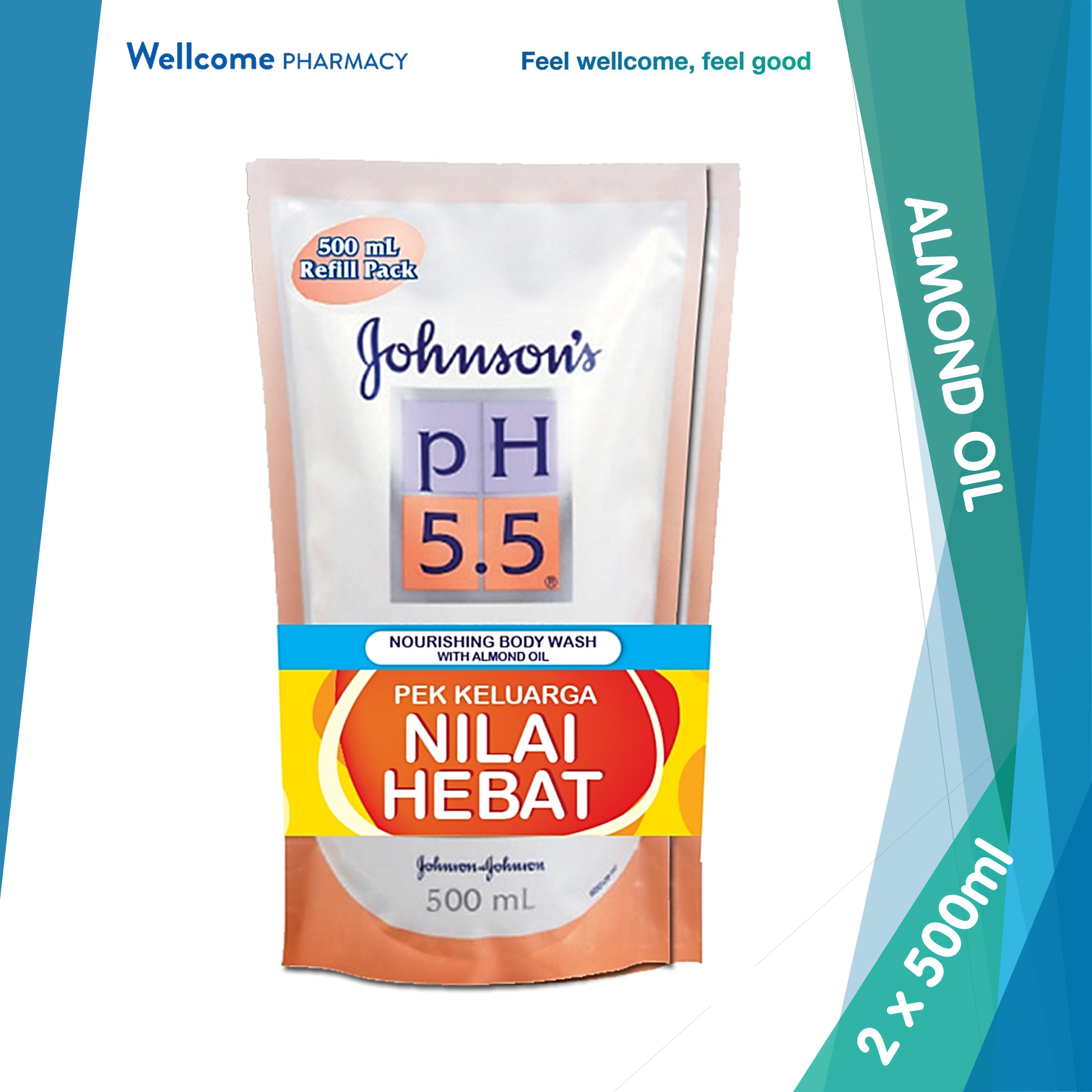 Johnson's PH5.5 Nourishing Body Wash Almond Oil Refill - 2 x 500ml.png