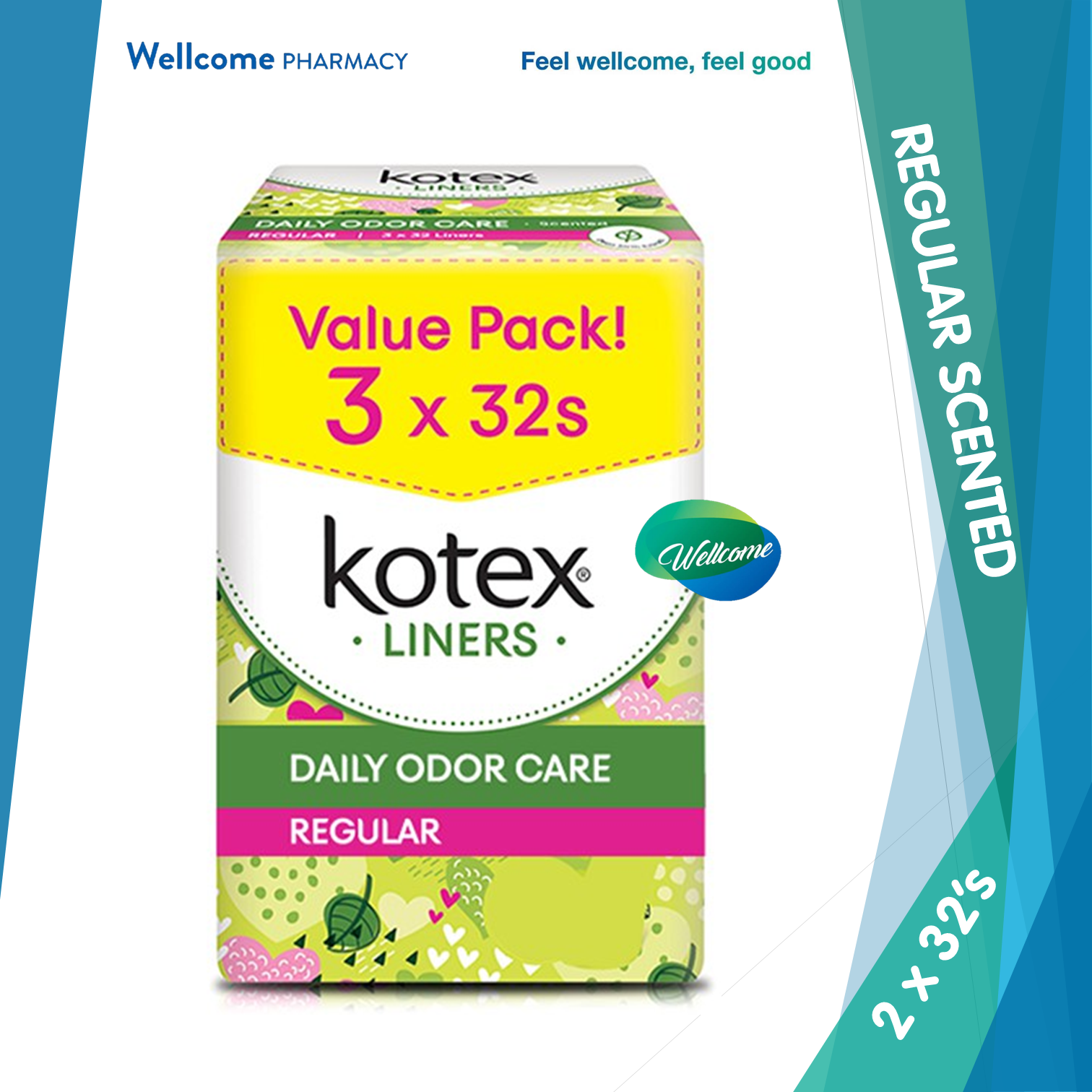 Kotex Fresh Pantyliners Reg Daun Sirih - 3 x 32s.png