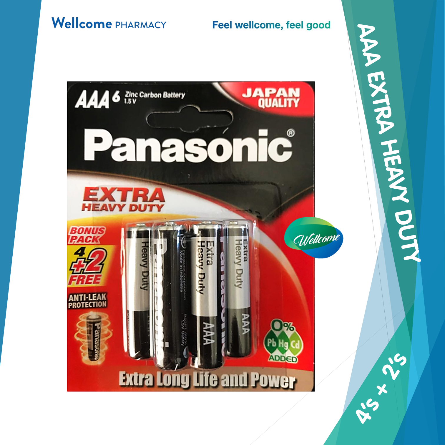 Panasonic Extra Heavy Duty AAA 1.5V Zinc Carbon Batteries - 6's – Wellcome  Pharmacy