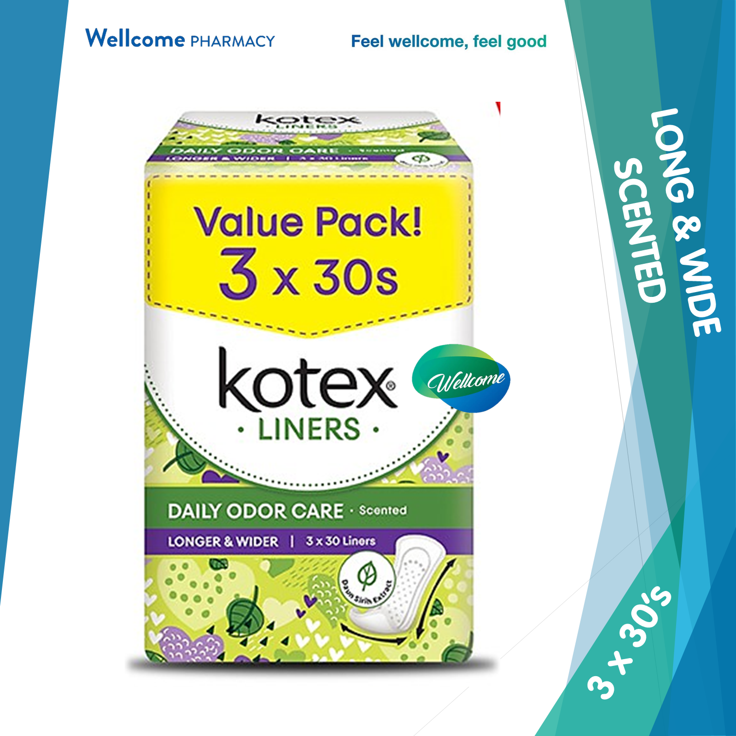 Kotex Fresh Pantyliners L&W Daun Sirih - 3 x 30s.png