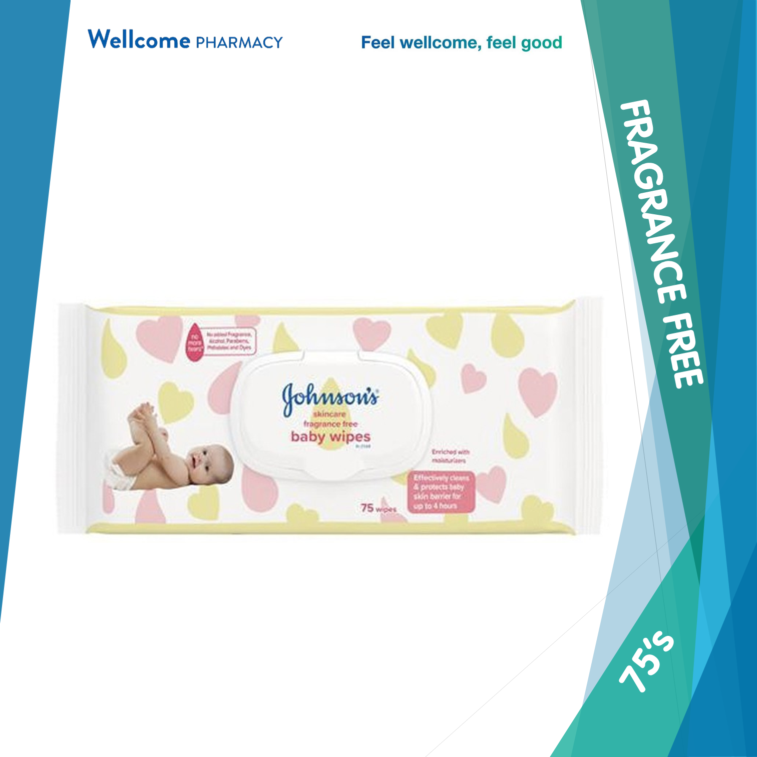 Johnson's Baby Wipes Skincare Fragrance Free - 75s.png