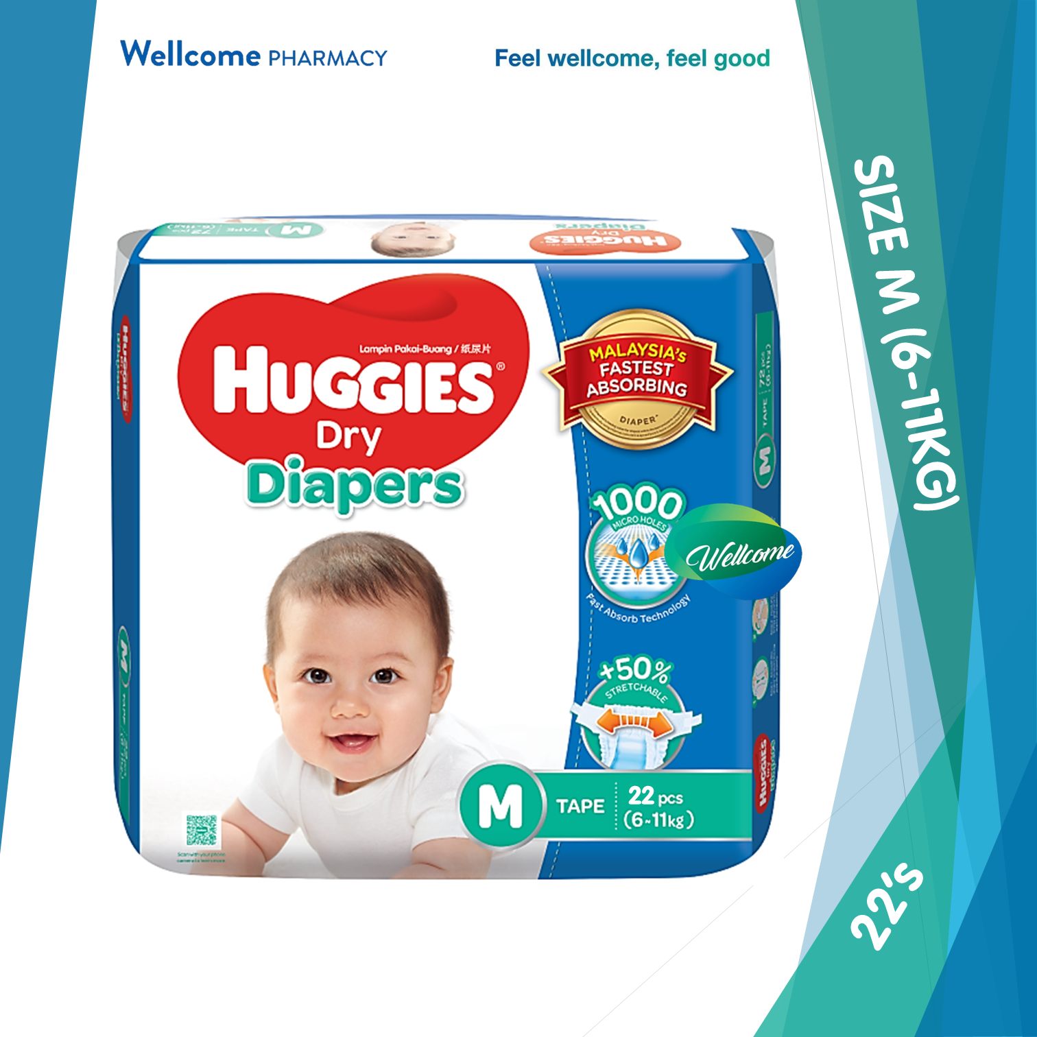 Huggies Dry Diaper Economy Size M - 22s.png