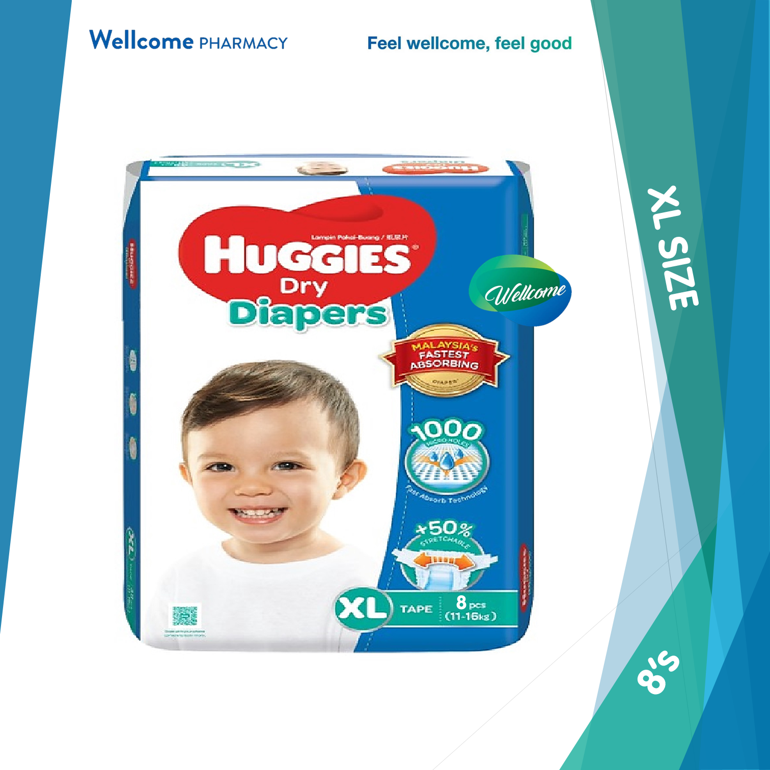 Huggies Dry Diaper Economy Size XL - 8s.png