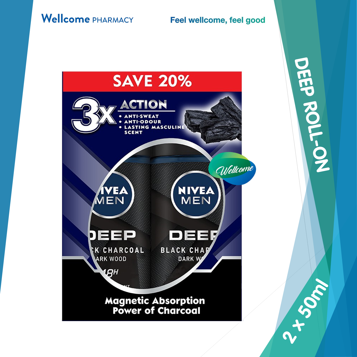 Nivea Men Roll On Deep Black Charcoal - 2 x 50ml.png