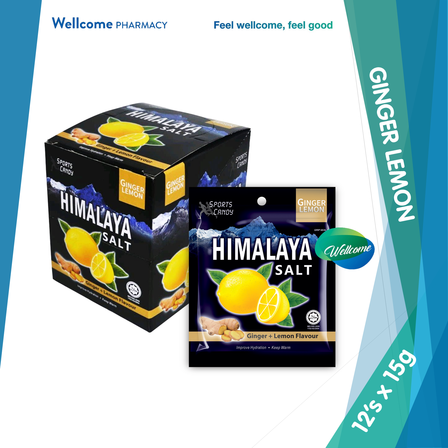 Big Foot Natural Himalaya Salt Mint Candy - Lemon Flavour (12 Packs Each) -  4 Box