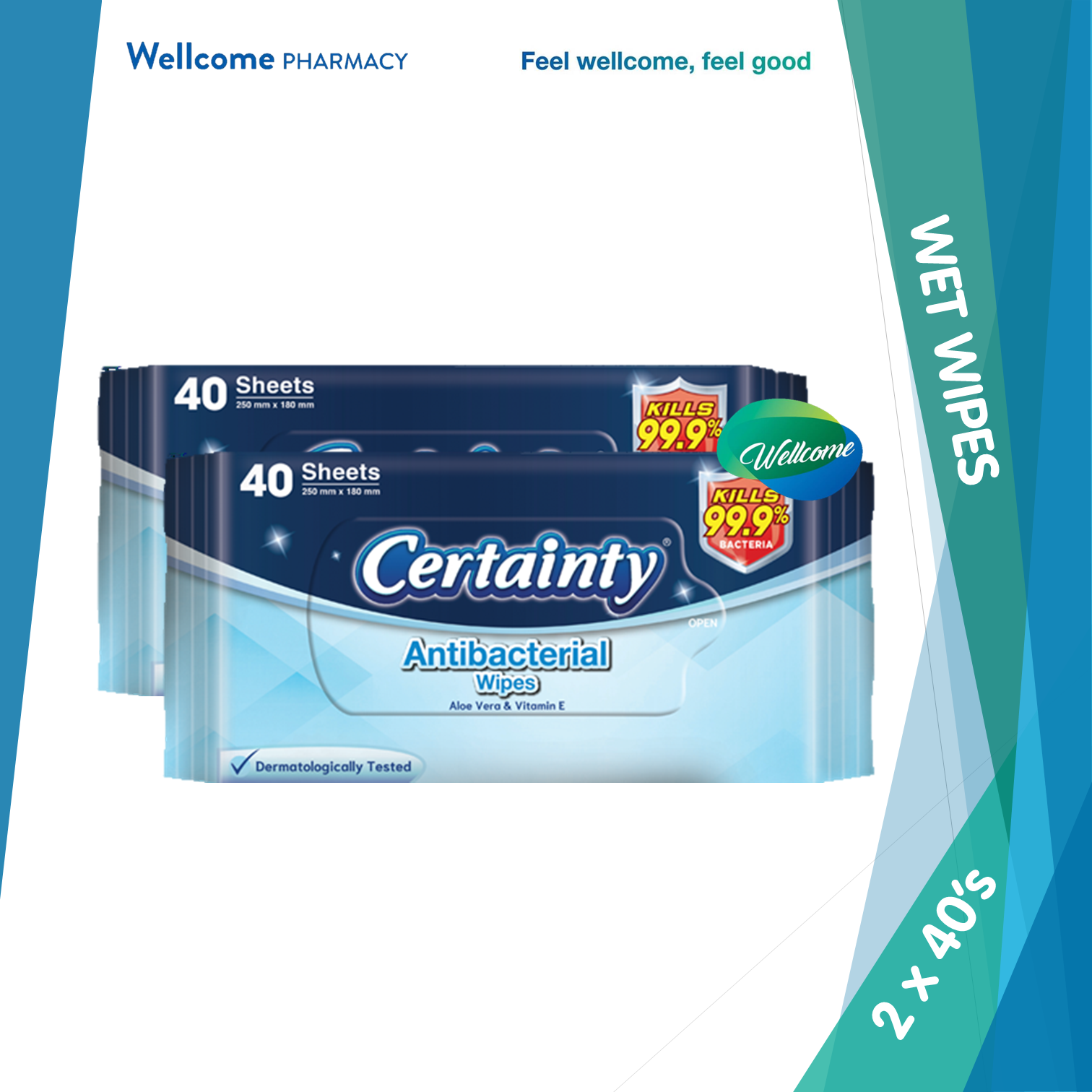 Certainty Wet Wipes - 2 x 40s