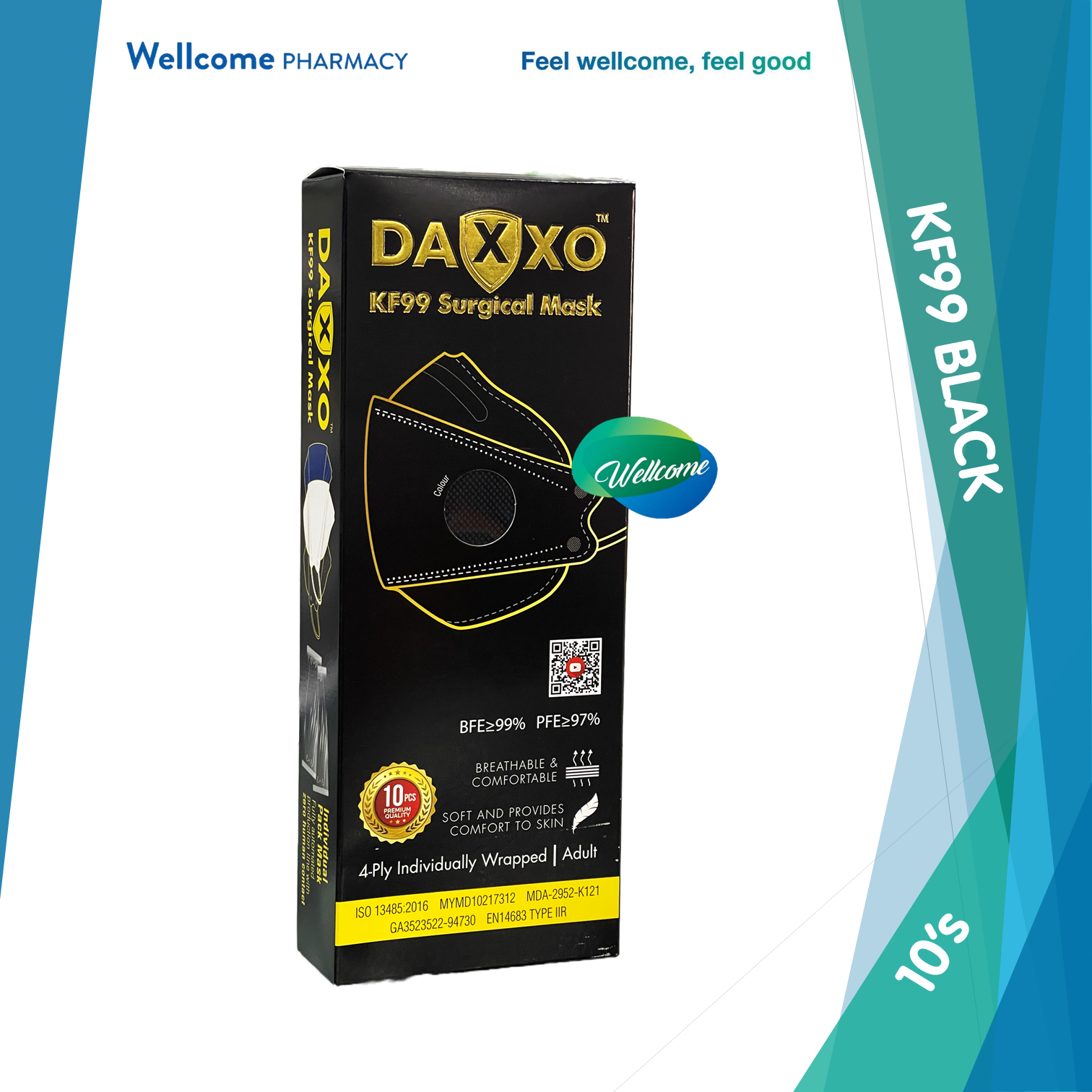 Daxxo KF99+ Surgical Face Mask Black - 10s