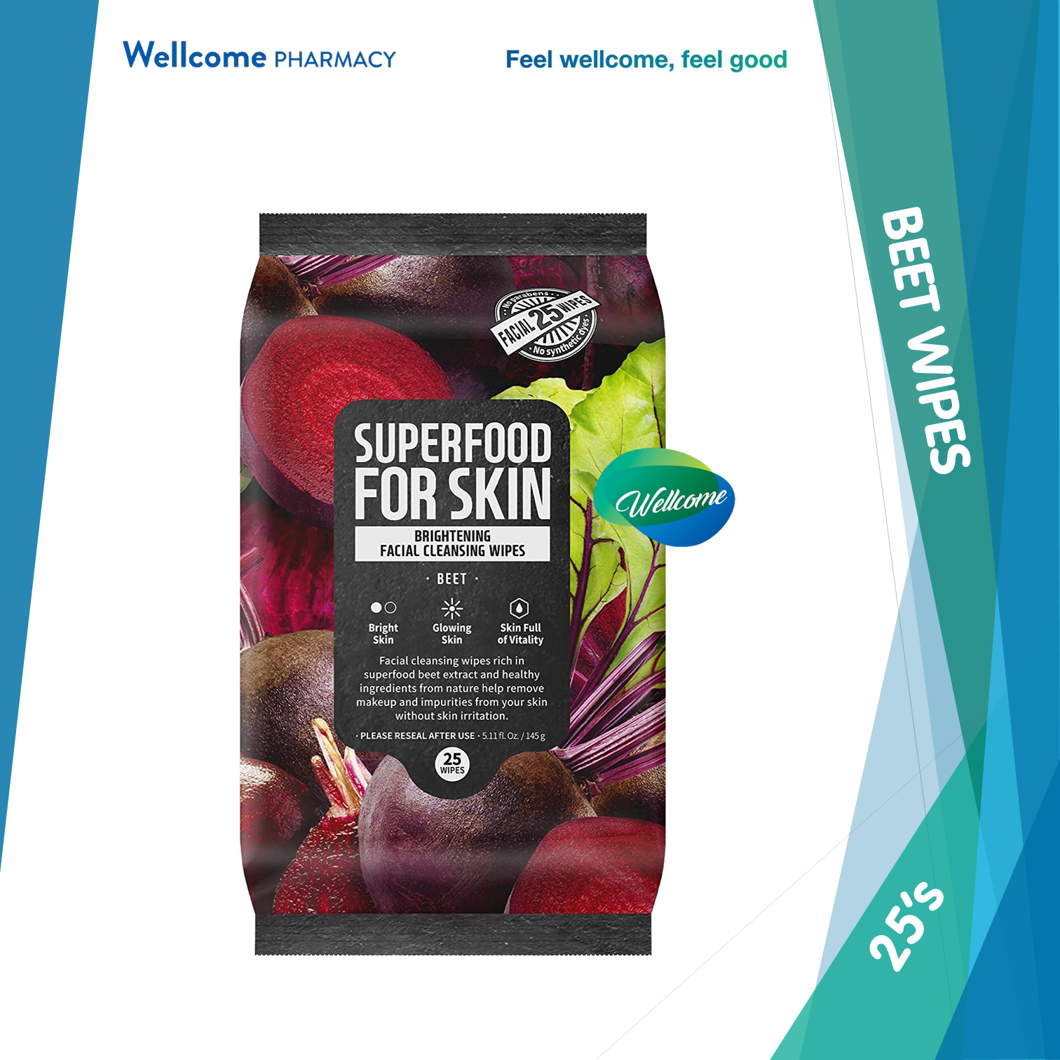 Farmskin Superfood Cleansing Wipes Beet - 25s