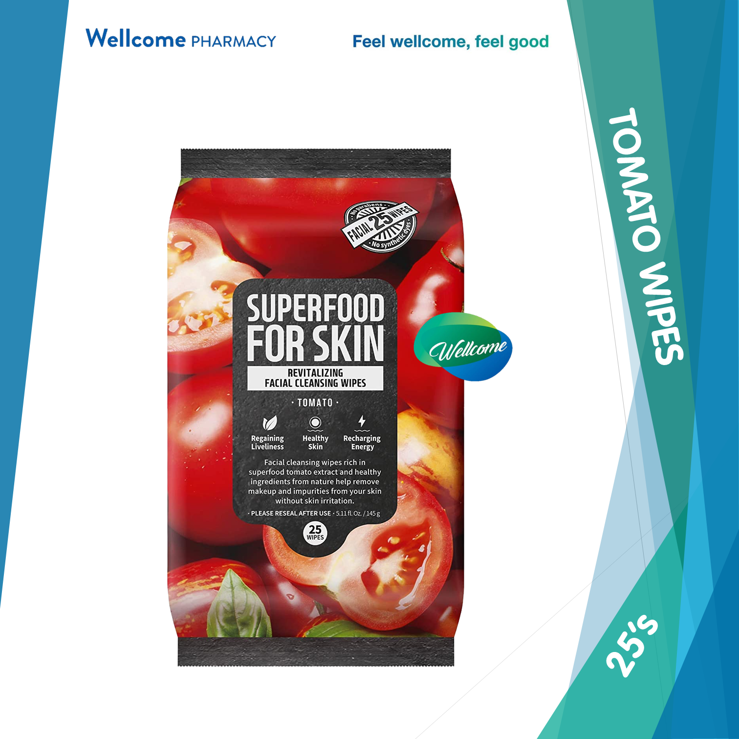 Farmskin Superfood Cleansing Wipes Tomato - 25s