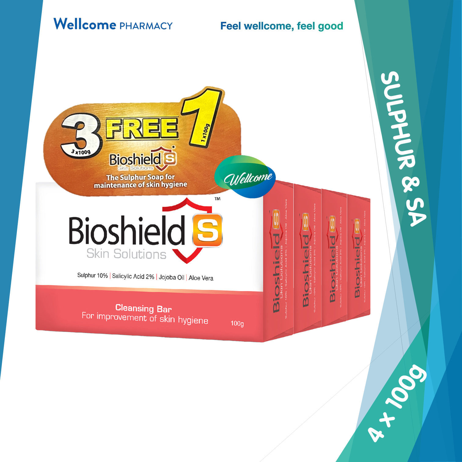 Bioshield S Cleansing Bar 100g - 4s (Buy 3 Free 1)