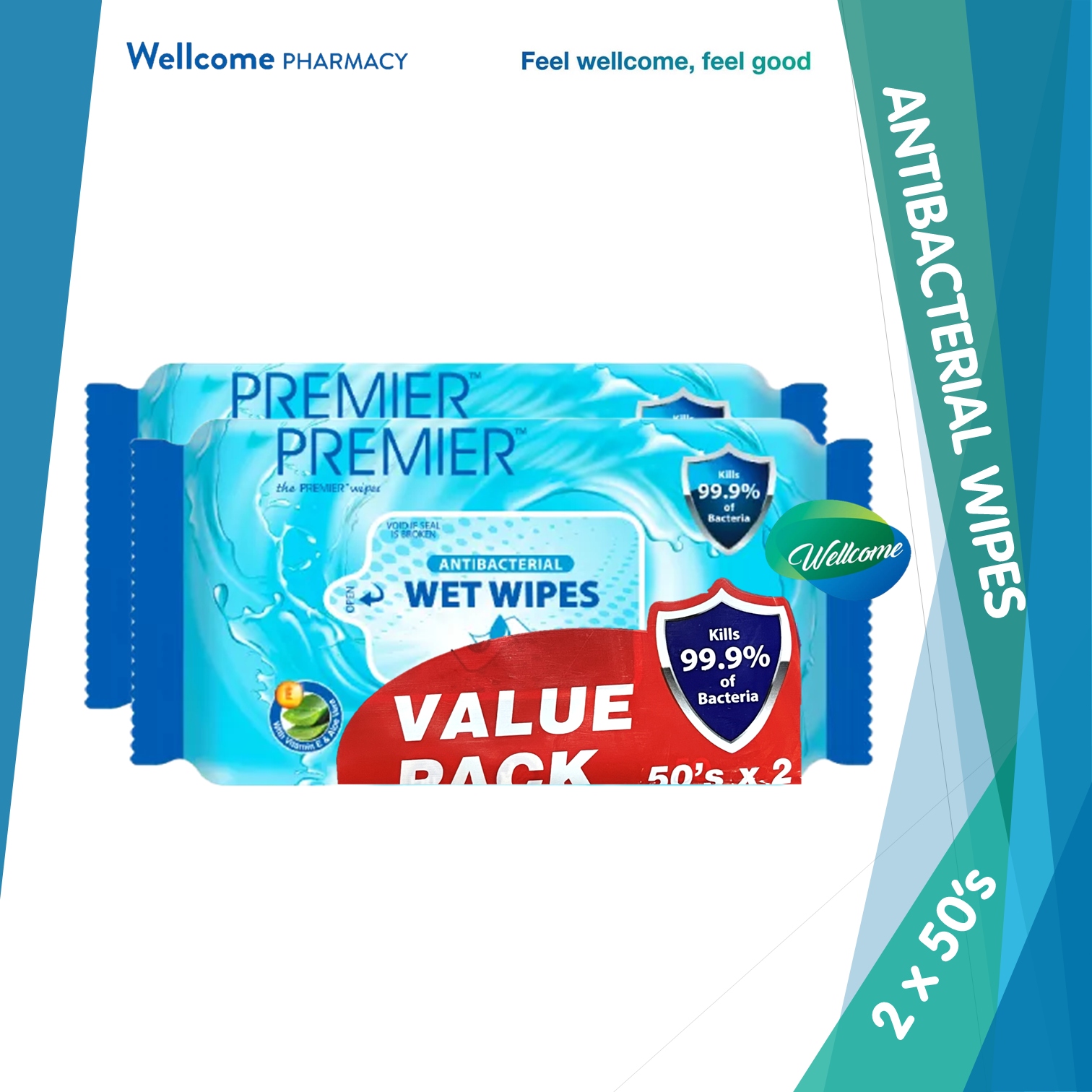 Premier Sanitizing Wipes - 2 x 50s