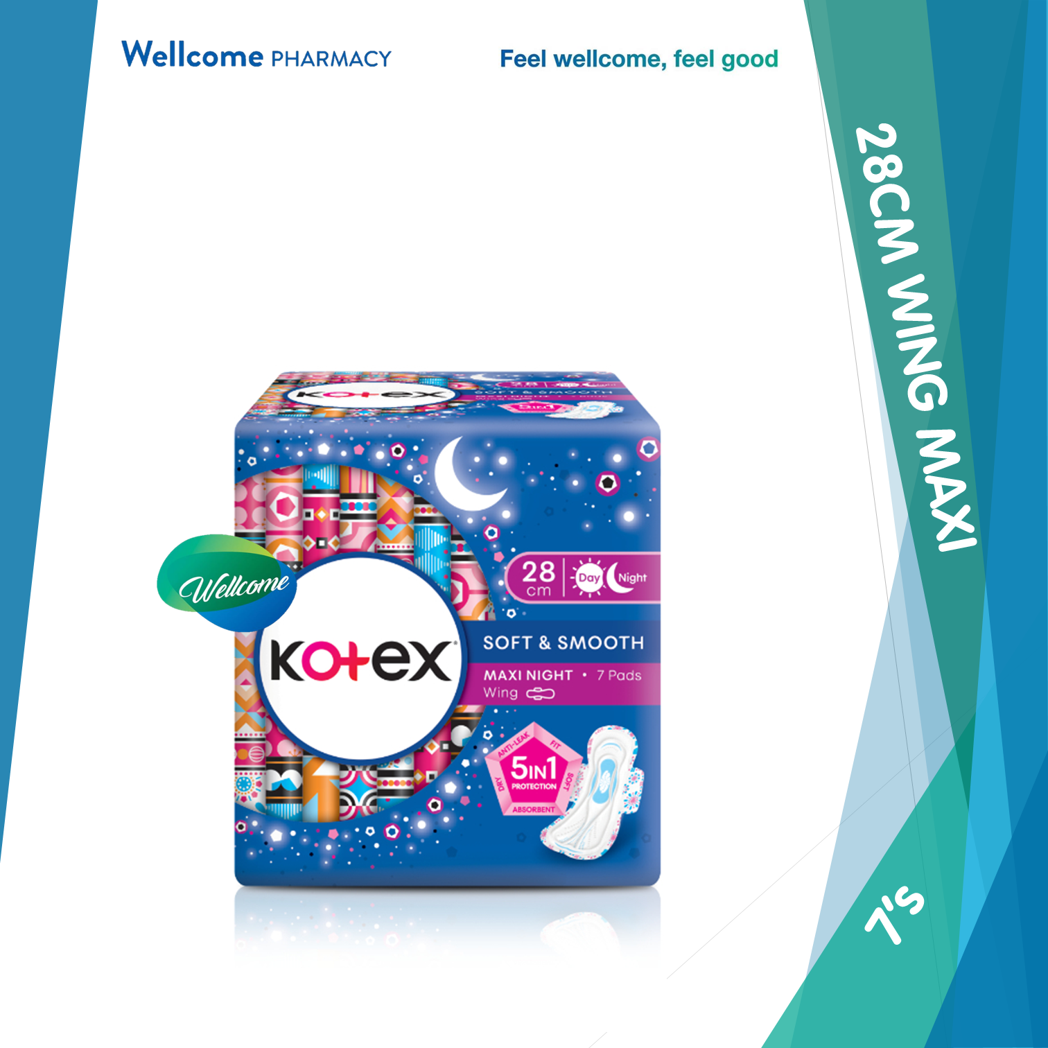 Kotex Soft & Smooth Maxi Wing 28cm - 7s