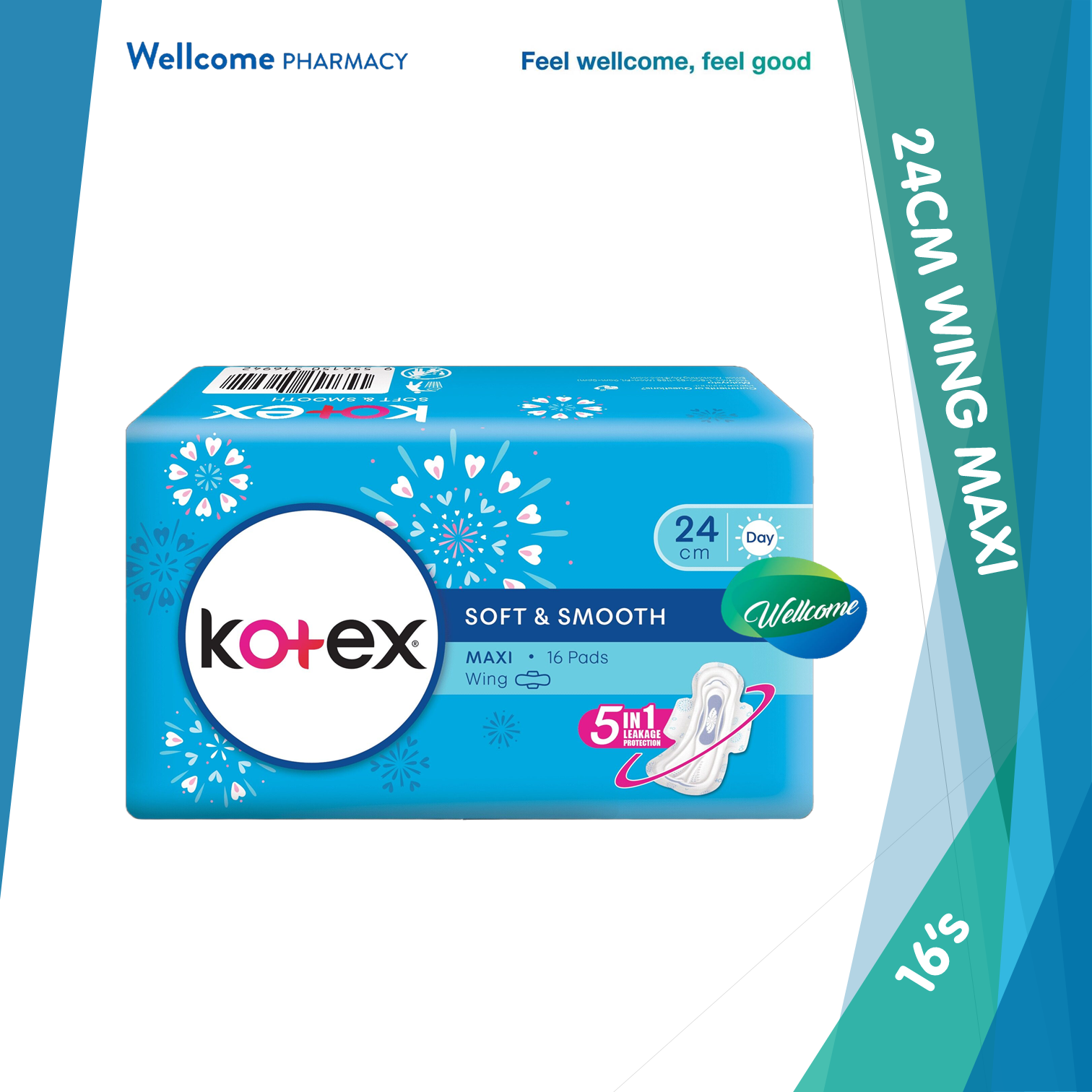 Kotex Soft & Smooth Maxi Wing 24cm - 16s