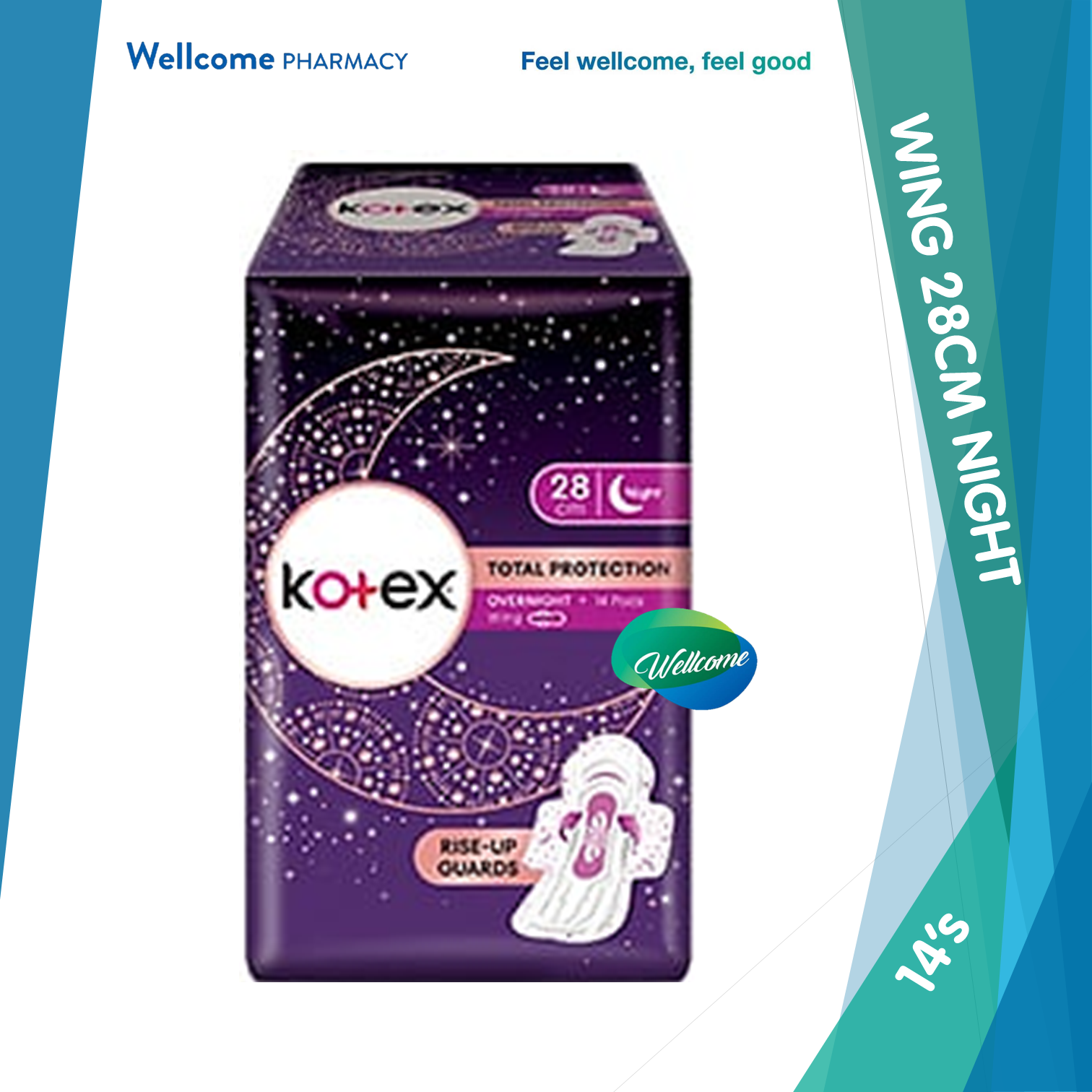 Kotex Total Protection Overnight PAG 28cm - 14s