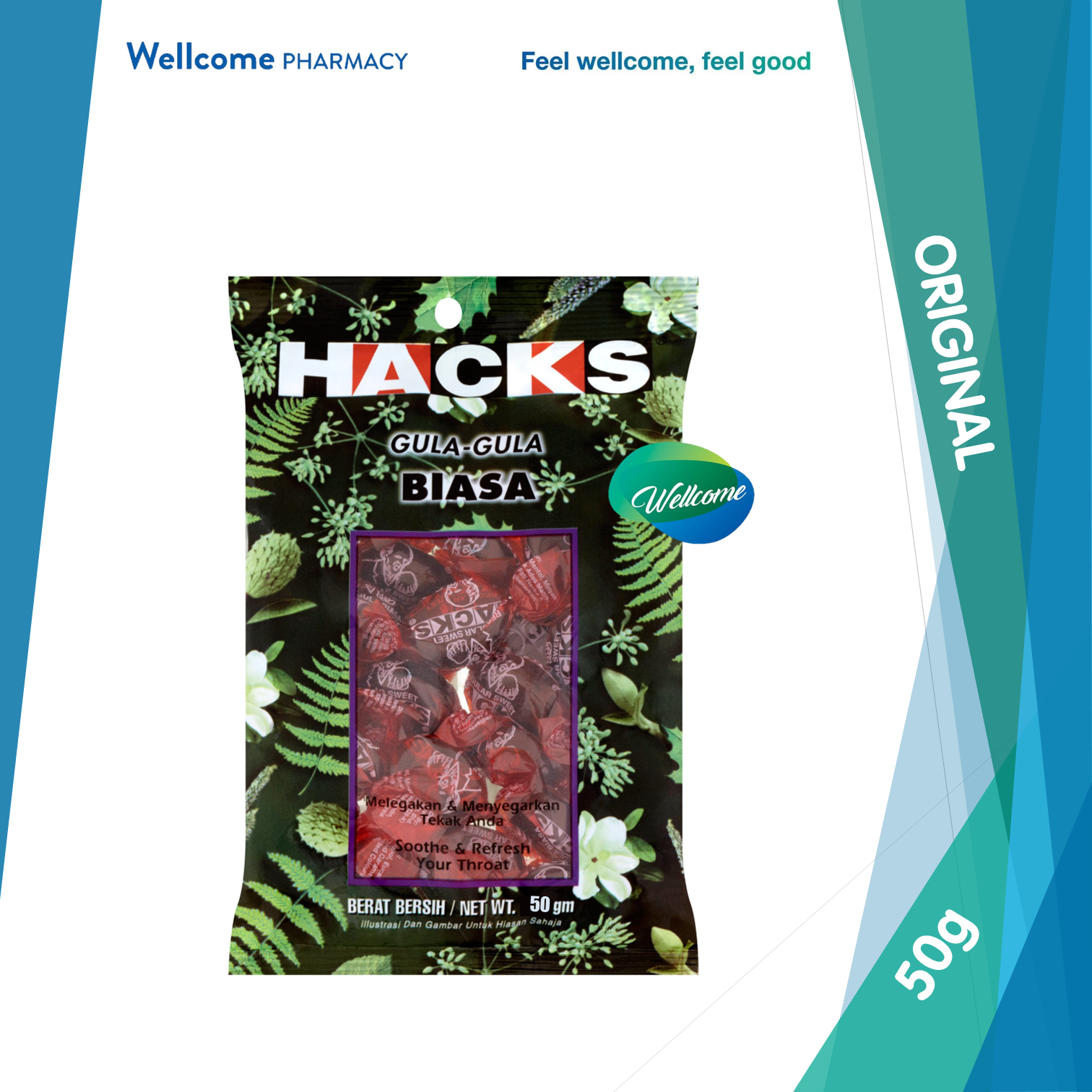 Hacks original herbal cough candy 50g wellcome pharmacy